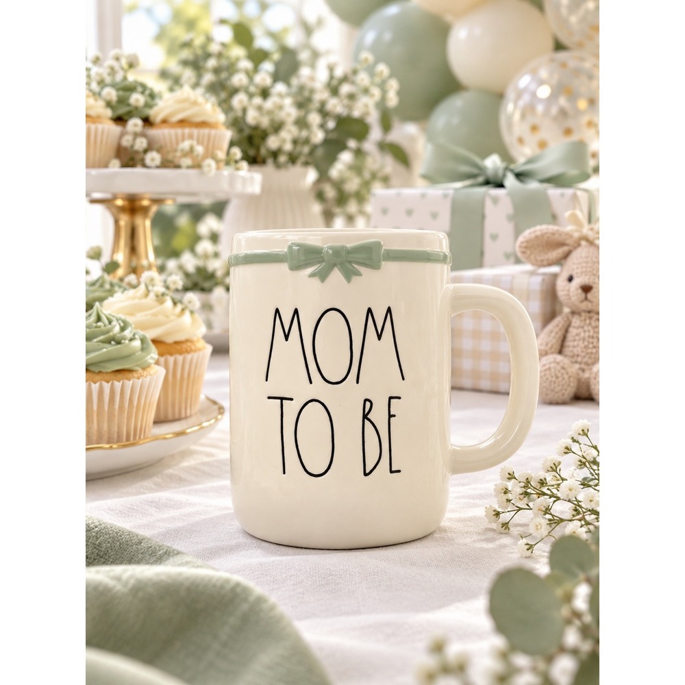 Rae Dunn Mom To Be Coffee Mug Sage Green Bow Artisan Collection Magenta Ceramic